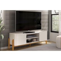 Rack Bancada p/ TV até 65 Pol Cher c/ 2 Portas 180x60cm Off White/Cedro - DJ Móveis