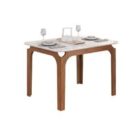 Mesa Multiuso Cozinha Marina c/ Tampo Madeirado c/ Vidro Curvo 120x80cm Freijo/Off White - DJ Móveis