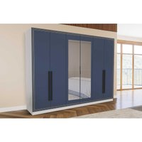 Guarda Roupa 6 Portas (2 c/ Espelho) e 4 Gavetas Lisboa Branco/Azul - Politorno