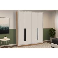 Guarda Roupa Casal 4 Portas e 4 Gavetas Valência Freijo/Creme - Politorno