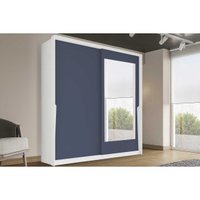 Guarda Roupa Casal 2 Portas de Correr (1 c/ espelho) e 2 Gavetas Porto Branco/Azul - Politorno