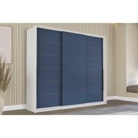 Guarda Roupa Casal 3 Portas de Correr e 4 Gavetas Lisboa Branco/Azul - Politorno