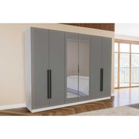 Guarda Roupa 6 Portas (2 c/ Espelho) e 4 Gavetas Lisboa Branco/Cinza - Politorno