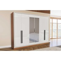 Guarda Roupa 6 Portas (2 c/ Espelho) e 4 Gavetas Lisboa Freijo/Branco - Politorno