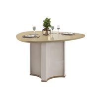 Mesa Multiuso Cozinha Chanel c/ Tampo Madeirado c/ Vidro Orgânico 136x136cm Off White/Dourado - DJ Móveis