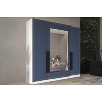 Guarda Roupa 4 Portas (2 c/ Espelho) e 4 Gavetas Valência Branco/Azul - Politorno