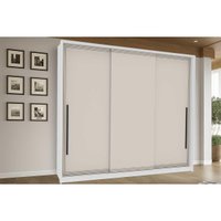 Guarda Roupa 3 Portas de Correr e 4 Gavetas Valência Branco/Creme - Politorno