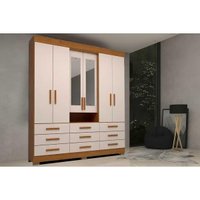 Guarda Roupa 6 Portas (2 c/ Espelho) e 9 Gavetas Débora Cinamomo/Off White - ACP
