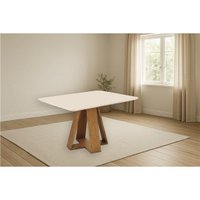 Mesa de Sala Jantar Kiara c/ Tampo Madeirado c/ Vidro Curvo 120x90cm Freijo/Off White - DJ Móveis