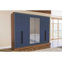 Guarda Roupa 6 Portas (2 c/ Espelho) e 4 Gavetas Lisboa Freijo/Azul - Politorno