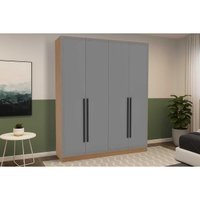 Guarda Roupa Casal 4 Portas e 4 Gavetas Valência Freijo/Cinza - Politorno