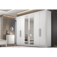 Guarda Roupa Casal 6 Portas (2 c/ Espelho) e 8 Gavetas Rizon/Linea Plus Neve - Novo Horizonte