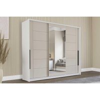 Guarda Roupa 3 Portas de Correr (1 c/ espelho) e 4 Gavetas Lisboa Branco/Creme - Politorno