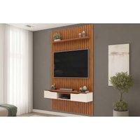Rack Bancada c/ Painel p/ TV Isac 183x240cm Freijo/Off White - DJ Móveis
