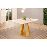 Mesa Multiuso Cozinha Kiara c/ Tampo Madeirado c/ Vidro Curvo 120x90cm Cedro/Off White - DJ Móveis