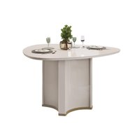 Mesa Multiuso Cozinha Chanel c/ Tampo Madeirado c/ Vidro Orgânico 136x136cm Off White/Off White - DJ Móveis