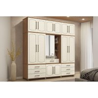 Guarda Roupa 13 Portas 1 e 7 Gavetas c/ 1 Espelho Londres Capelinha Jatoba/Areia - Santos Andirá