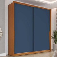 Guarda Roupa Casal 2 Portas de Correr e 2 Gavetas Porto Freijo/Azul - Politorno