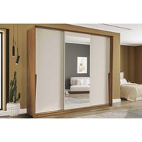 Guarda Roupa 3 Portas de Correr (1 c/ espelho) e 4 Gavetas Porto Freijo/Creme - Politorno