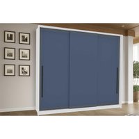 Guarda Roupa 3 Portas de Correr e 4 Gavetas Valência Branco/Azul - Politorno