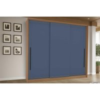 Guarda Roupa Casal 3 Portas de Correr e 4 Gavetas Valência Freijo/Azul - Politorno