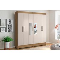 Guarda Roupa 6 Portas (2 c/ Espelho) e 3 Gavetas Prático Amêndola/Off White - Demóbile