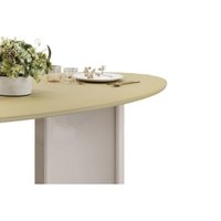 Mesa de Sala Jantar Liz c/ Tampo Madeirado c/ Vidro Oval 218x108cm Off White/Dourado - DJ Móveis