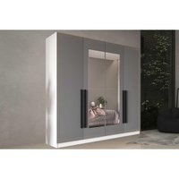Guarda Roupa Casal 4 Portas (2 c/ Espelho) e 4 Gavetas Valência Branco/Cinza - Politorno