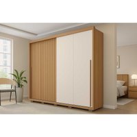 Guarda Roupa Casal 2 Portas de Correr (1 Ripada) e 4 Gavetas Moviment 2.4 Flex Freijo/Off White ou Sued - Caemmun