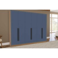 Guarda Roupa Casal 6 Portas e 4 Gavetas Valência Freijo/Azul - Politorno