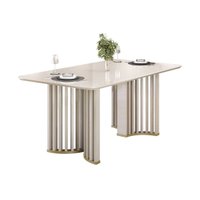 Mesa de Sala Jantar Luma c/ Tampo Madeirado c/ Vidro Curvo 180x100cm Off White/Off White - DJ Móveis