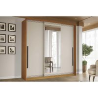 Guarda Roupa 3 Portas de Correr (1 c/ espelho) e 4 Gavetas Valência Freijo/Creme - Politorno