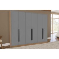 Guarda Roupa 6 Portas e 4 Gavetas Valência Freijo/Cinza - Politorno