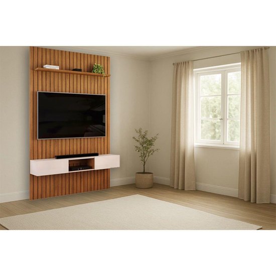Rack Bancada c/ Painel p/ TV Trento 143x240cm Freijo/Off White - DJ Móveis