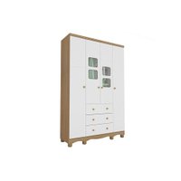 Guarda Roupa 4 Portas c/ (2 Cristal) e 3 Gavetas Uli Branco/Amendoa - Peroba