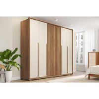 Guarda Roupa Casal 6 Portas (2 Ripadas) e 6 Gavetas Poseidon Freijo/Off White - Caemmun