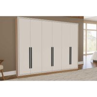 Guarda Roupa 6 Portas e 4 Gavetas Valência Freijo/Creme - Politorno