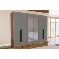 Guarda Roupa 6 Portas (2 c/ Espelho) e 4 Gavetas Lisboa Freijo/Cinza - Politorno