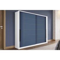 Guarda Roupa Casal 2 Portas de Correr e 2 Gavetas Lisboa Branco/Azul - Politorno