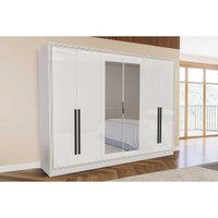 Guarda Roupa 6 Portas (2 c/ Espelho) e 4 Gavetas Lisboa Branco - Politorno