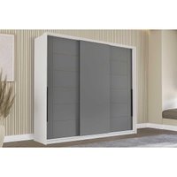 Guarda Roupa 3 Portas de Correr e 4 Gavetas Lisboa Branco/Cinza - Politorno