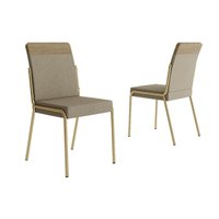 Kit 2 Cadeiras Sala Jantar Duo 1739 Aço 2 Uni Dourado/Linho Bamboo/Courano Bamboo - Carraro