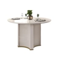 Mesa Multiuso Cozinha Chanel c/ Tampo Madeirado c/ Vidro Redondo 136x136cm Off White/Off White - DJ Móveis