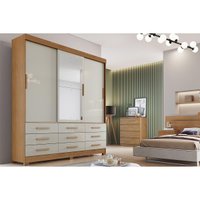 Guarda Roupa Solteiro 3 Portas (1 c/ Espelho) e 9 Gavetas Buriti/Jequitibá Cumaru/Fendi 25 - Novo Horizonte