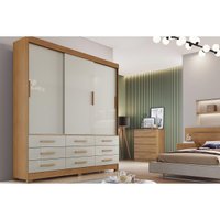 Guarda Roupas 3 Portas de Correr e 9 Gavetas Buriti/Jequitibá Cumaru/Fendi 25 - Novo Horizonte