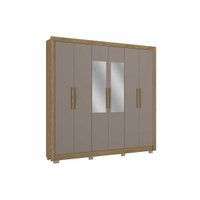 Guarda Roupa Casal 6 Portas (2 c/ Espelho) e 2 Gavetas CB01M569 Nogueira/Fendi - Kappesberg