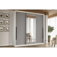 Guarda Roupas 3 Portas de Correr de (1 c/ espelho) e 4 Gavetas Valência Branco/Cinza - Politorno