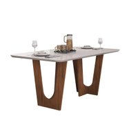 Mesa de Sala Jantar Nala c/ Tampo Madeirado c/ Vidro Curvo 170x90cm Freijo/Off White - DJ Móveis