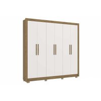 Guarda Roupa Casal 6 Portas e 2 Gavetas c/ Pés CB02M569 Nogueira/Branco - Kappesberg