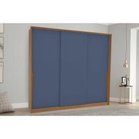 Guarda Roupa Casal 3 Portas de Correr e 4 Gavetas Porto Freijo/Azul - Politorno